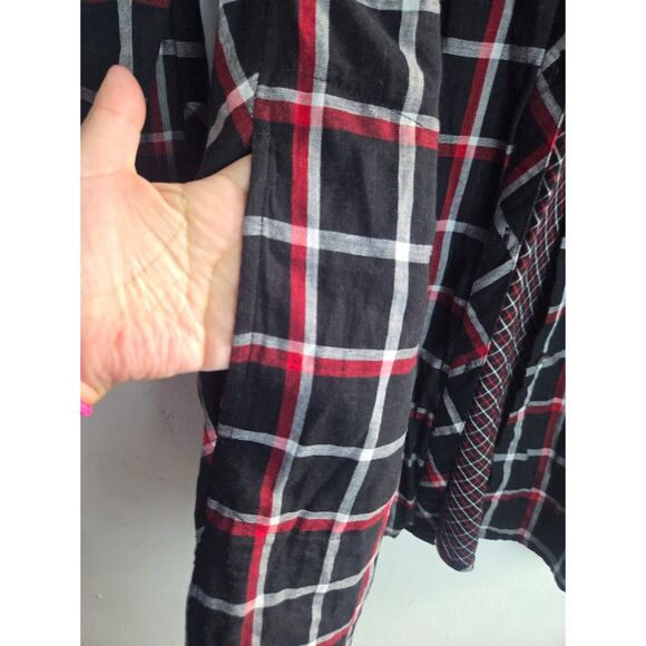 J.Jill  Black Red Plaid 100% Cotton Button Down w/Pockets Tunic Blouse size XL - Picture 7 of 11